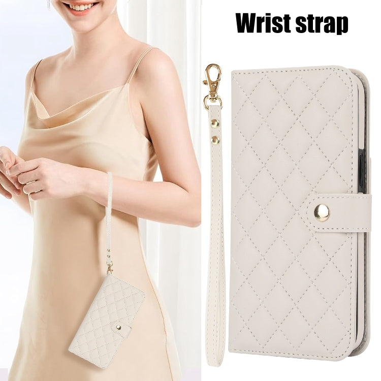 For Samsung Galaxy S23+ 5G Crossbody Multifunction Rhombic Leather Phone Case(White) - HoMEdemic™ 