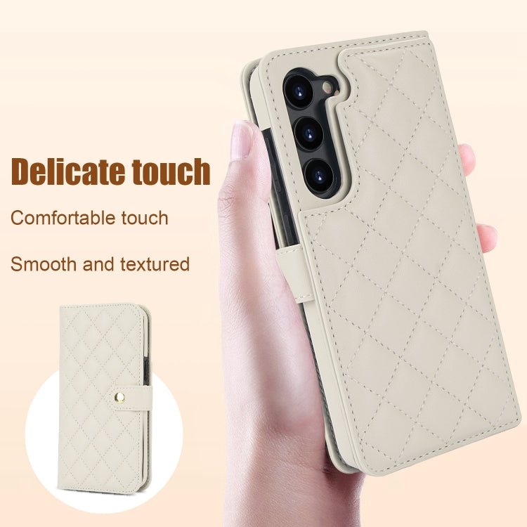 For Samsung Galaxy S23+ 5G Crossbody Multifunction Rhombic Leather Phone Case(White) - HoMEdemic™ 