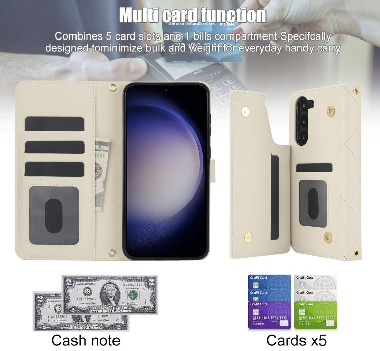 For Samsung Galaxy S23+ 5G Crossbody Multifunction Rhombic Leather Phone Case(White) - HoMEdemic™ 