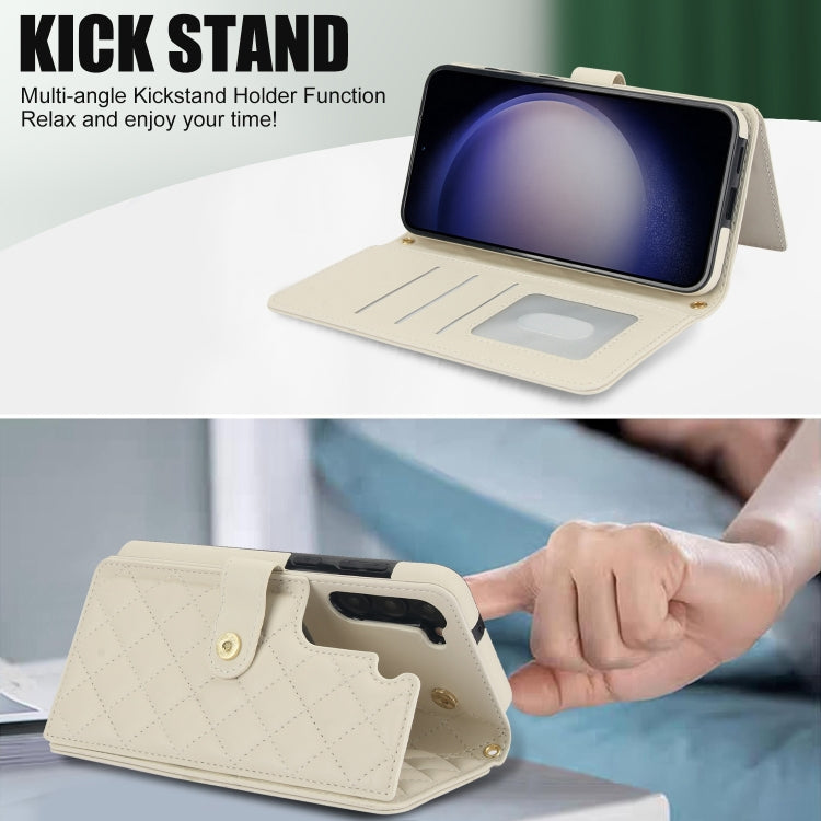 For Samsung Galaxy S23+ 5G Crossbody Multifunction Rhombic Leather Phone Case(White) - HoMEdemic™ 