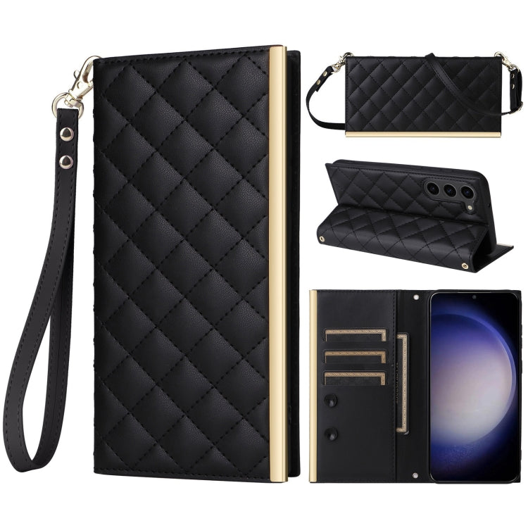 For Samsung Galaxy S23+ 5G Crossbody Rhombic Sucker Leather Phone Case(Black) - HoMEdemic™ 