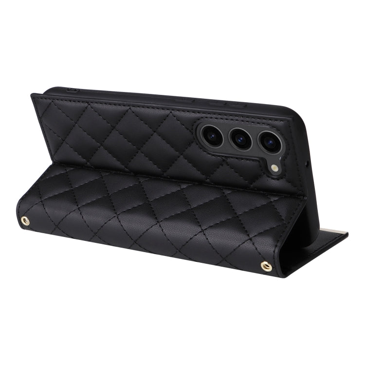 For Samsung Galaxy S23+ 5G Crossbody Rhombic Sucker Leather Phone Case(Black) - HoMEdemic™ 