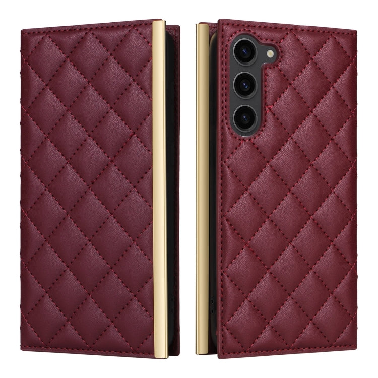 For Samsung Galaxy S23+ 5G Crossbody Rhombic Sucker Leather Phone Case(Claret) - HoMEdemic™ 