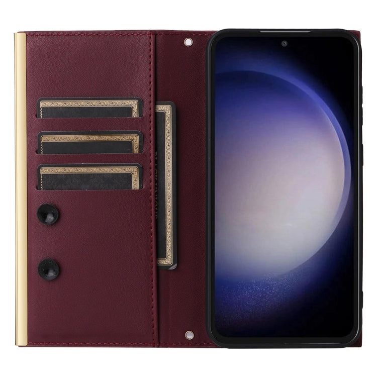 For Samsung Galaxy S23+ 5G Crossbody Rhombic Sucker Leather Phone Case(Claret) - HoMEdemic™ 