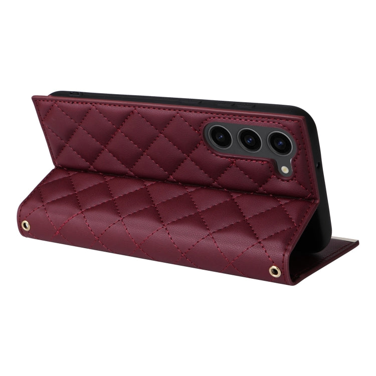 For Samsung Galaxy S23+ 5G Crossbody Rhombic Sucker Leather Phone Case(Claret) - HoMEdemic™ 