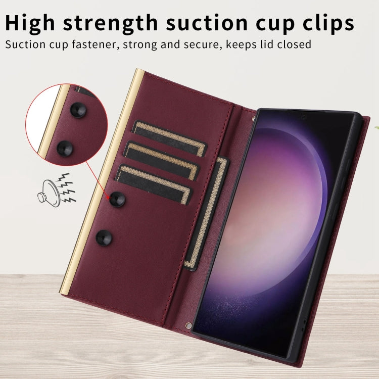 For Samsung Galaxy S23+ 5G Crossbody Rhombic Sucker Leather Phone Case(Claret) - HoMEdemic™ 