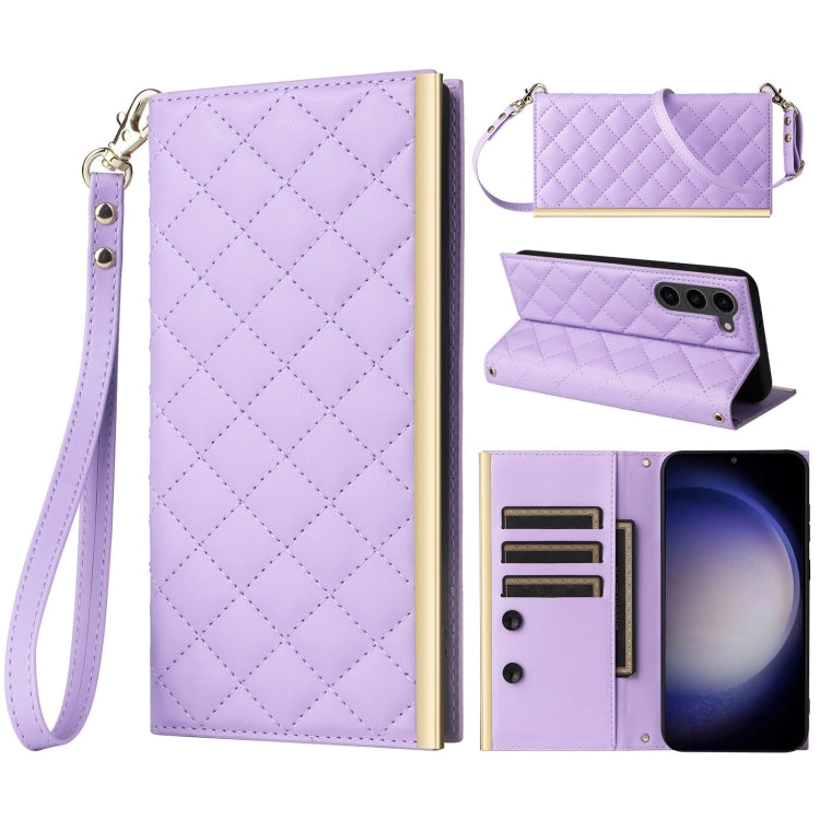 For Samsung Galaxy S23+ 5G Crossbody Rhombic Sucker Leather Phone Case(Purple) - HoMEdemic™ 