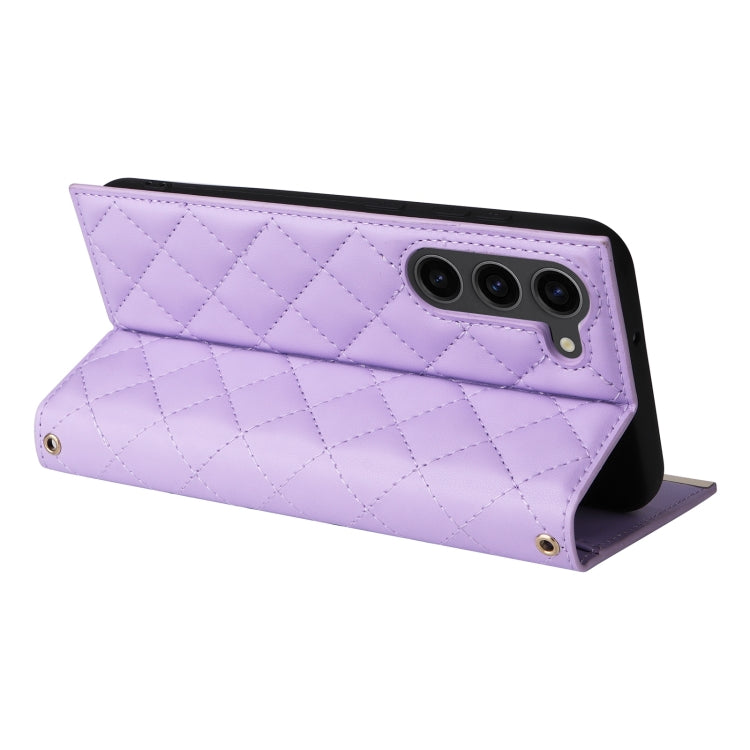 For Samsung Galaxy S23+ 5G Crossbody Rhombic Sucker Leather Phone Case(Purple) - HoMEdemic™ 