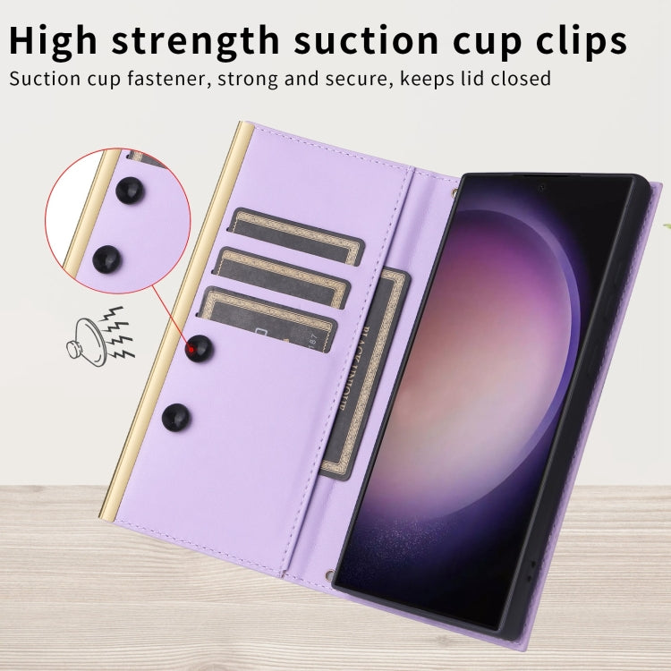 For Samsung Galaxy S23+ 5G Crossbody Rhombic Sucker Leather Phone Case(Purple) - HoMEdemic™ 