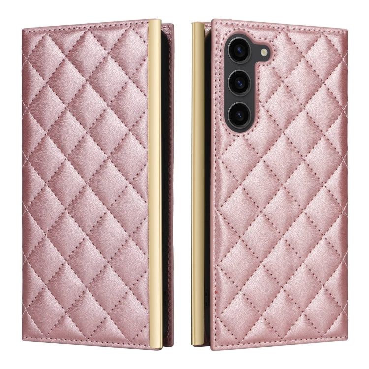For Samsung Galaxy S23+ 5G Crossbody Rhombic Sucker Leather Phone Case(Rose Gold) - HoMEdemic™ 