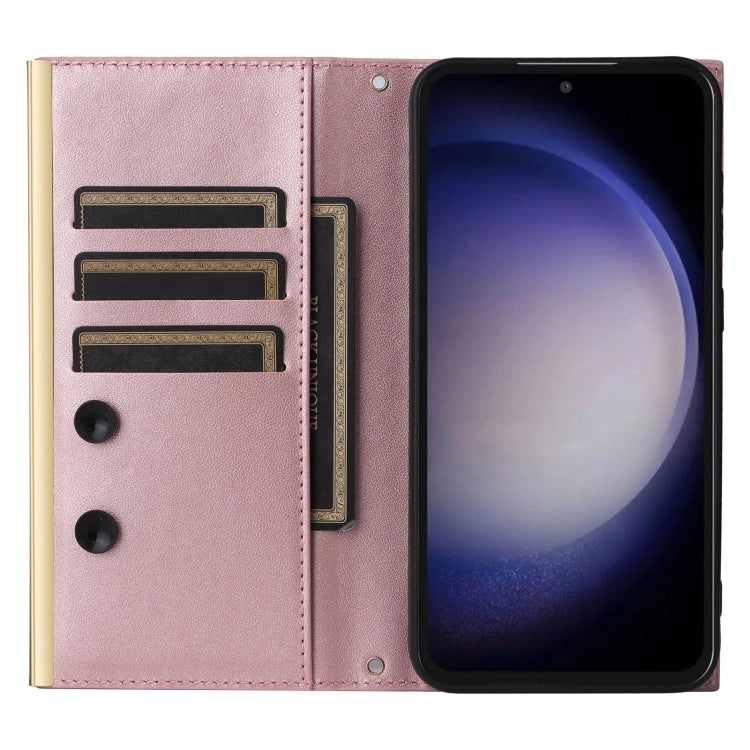 For Samsung Galaxy S23+ 5G Crossbody Rhombic Sucker Leather Phone Case(Rose Gold) - HoMEdemic™ 