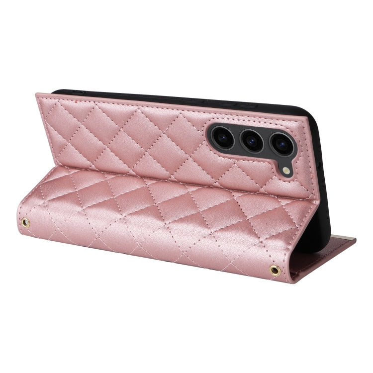 For Samsung Galaxy S23+ 5G Crossbody Rhombic Sucker Leather Phone Case(Rose Gold) - HoMEdemic™ 