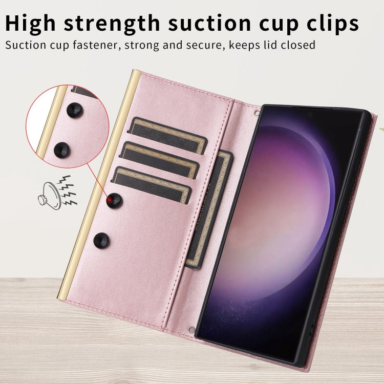 For Samsung Galaxy S23+ 5G Crossbody Rhombic Sucker Leather Phone Case(Rose Gold) - HoMEdemic™ 