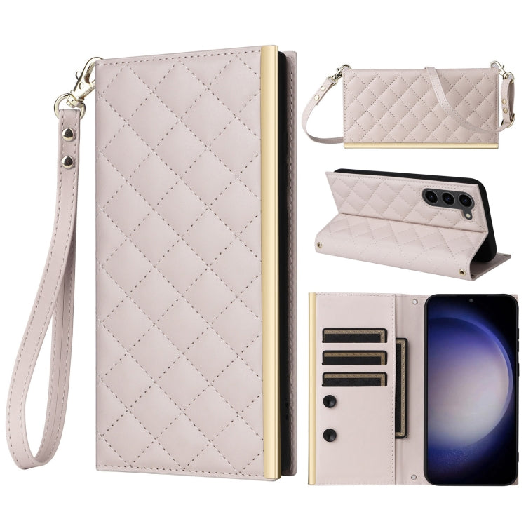 For Samsung Galaxy S23+ 5G Crossbody Rhombic Sucker Leather Phone Case(White) - HoMEdemic™ 