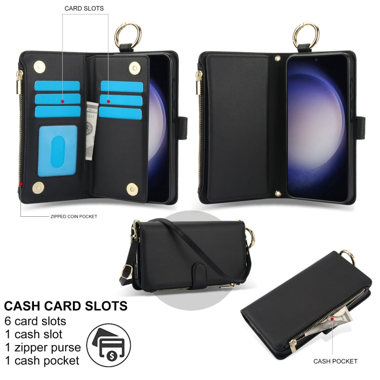 For Samsung Galaxy S23+ 5G Crossbody Ring Multifunctional Wallet Leather Phone Case(Black) - HoMEdemic™ 