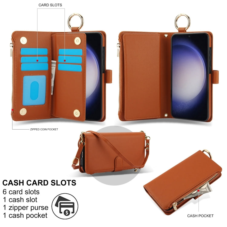 For Samsung Galaxy S23+ 5G Crossbody Ring Multifunctional Wallet Leather Phone Case(Brown) - HoMEdemic™ 