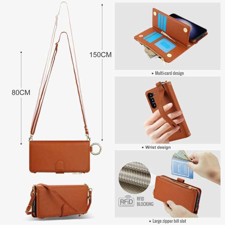 For Samsung Galaxy S23+ 5G Crossbody Ring Multifunctional Wallet Leather Phone Case(Brown) - HoMEdemic™ 