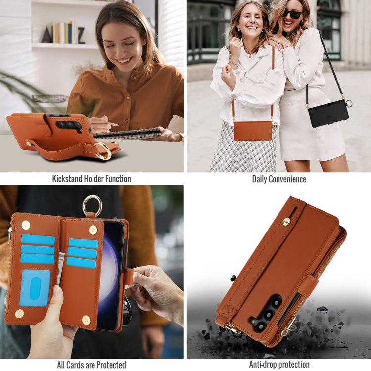For Samsung Galaxy S23+ 5G Crossbody Ring Multifunctional Wallet Leather Phone Case(Brown) - HoMEdemic™ 