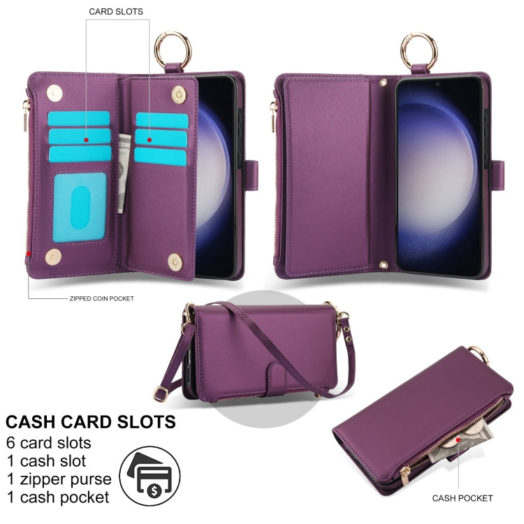 For Samsung Galaxy S23+ 5G Crossbody Ring Multifunctional Wallet Leather Phone Case(Dark Purple) - HoMEdemic™ 