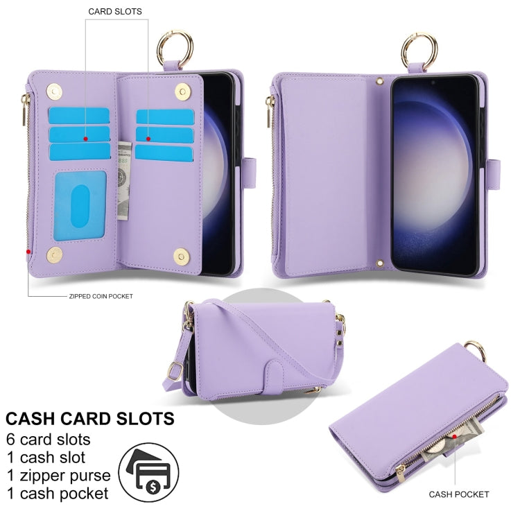For Samsung Galaxy S23+ 5G Crossbody Ring Multifunctional Wallet Leather Phone Case(Purple) - HoMEdemic™ 