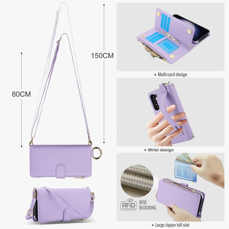For Samsung Galaxy S23+ 5G Crossbody Ring Multifunctional Wallet Leather Phone Case(Purple) - HoMEdemic™ 