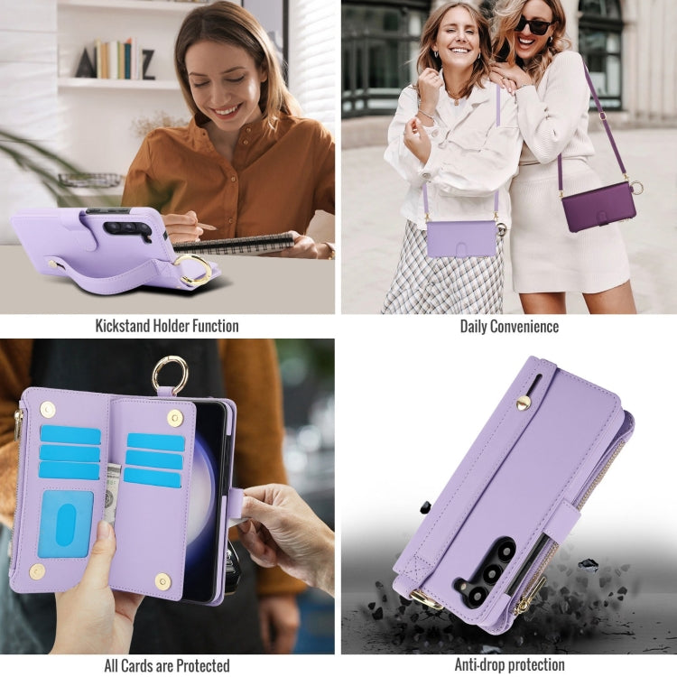 For Samsung Galaxy S23+ 5G Crossbody Ring Multifunctional Wallet Leather Phone Case(Purple) - HoMEdemic™ 