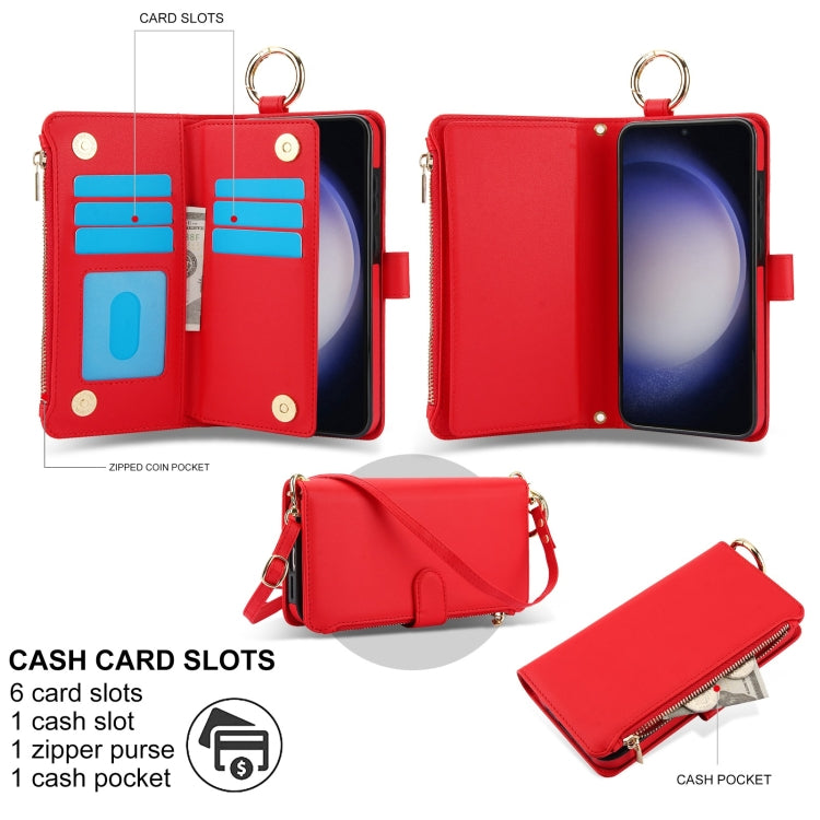For Samsung Galaxy S23+ 5G Crossbody Ring Multifunctional Wallet Leather Phone Case(Red) - HoMEdemic™ 