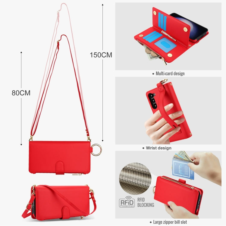 For Samsung Galaxy S23+ 5G Crossbody Ring Multifunctional Wallet Leather Phone Case(Red) - HoMEdemic™ 