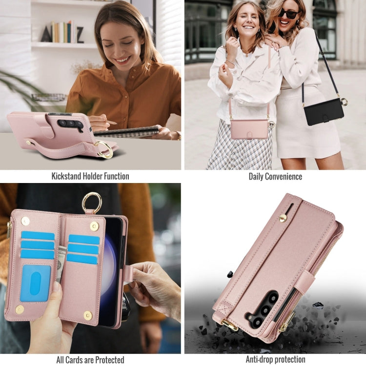 For Samsung Galaxy S23+ 5G Crossbody Ring Multifunctional Wallet Leather Phone Case(Rose Gold) - HoMEdemic™ 
