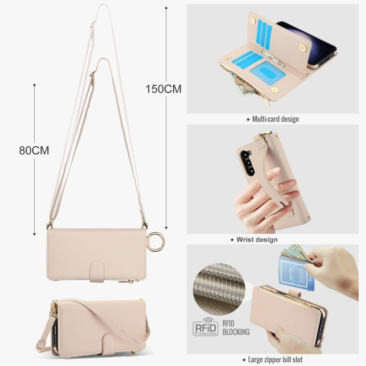 For Samsung Galaxy S23+ 5G Crossbody Ring Multifunctional Wallet Leather Phone Case(White) - HoMEdemic™ 