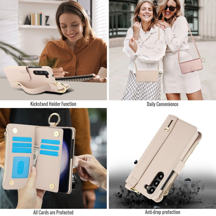 For Samsung Galaxy S23+ 5G Crossbody Ring Multifunctional Wallet Leather Phone Case(White) - HoMEdemic™ 