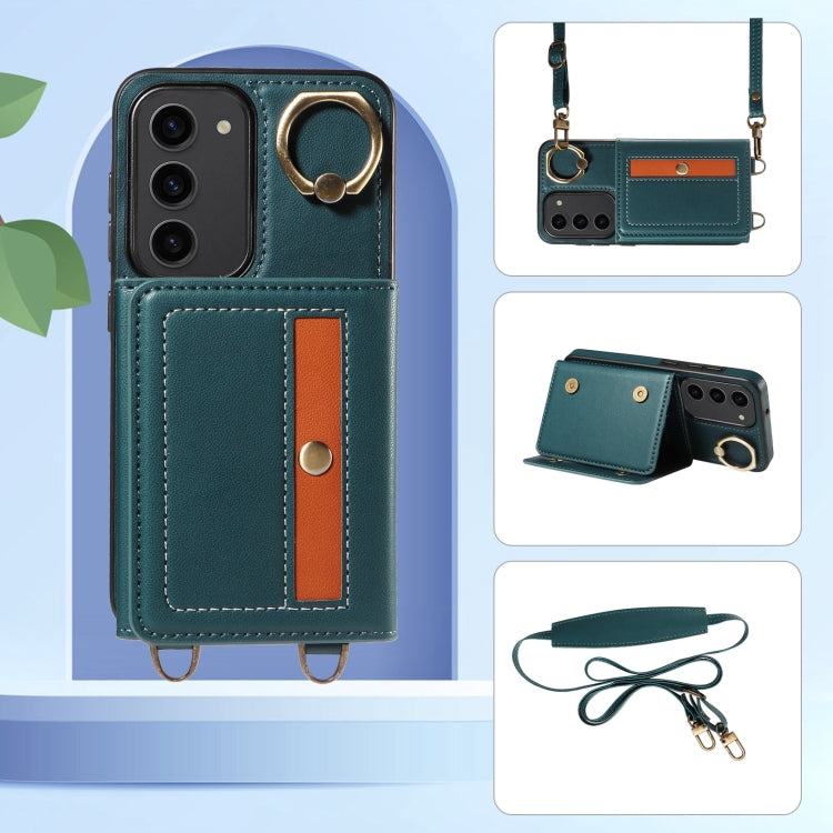For Samsung Galaxy S23+ 5G Crossbodys Wallet Bag Ring Holder Leather Phone Case(Green) - HoMEdemic™ 
