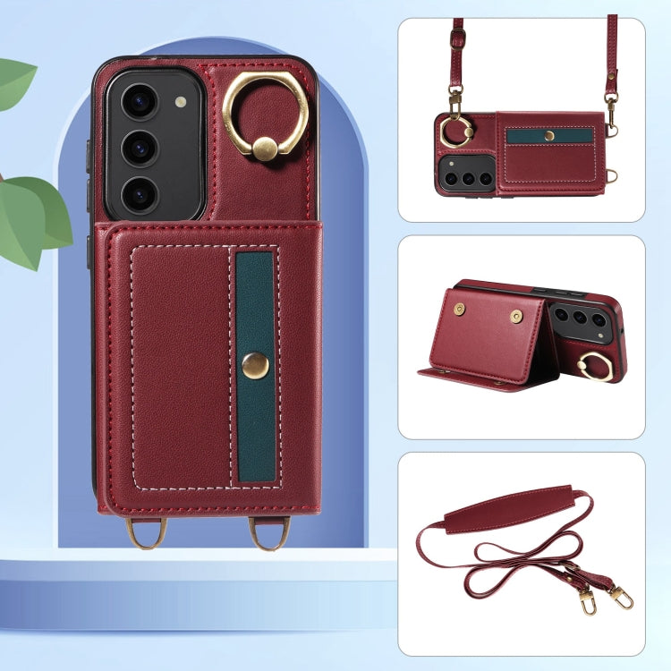 For Samsung Galaxy S23+ 5G Crossbodys Wallet Bag Ring Holder Leather Phone Case(Red) - HoMEdemic™ 