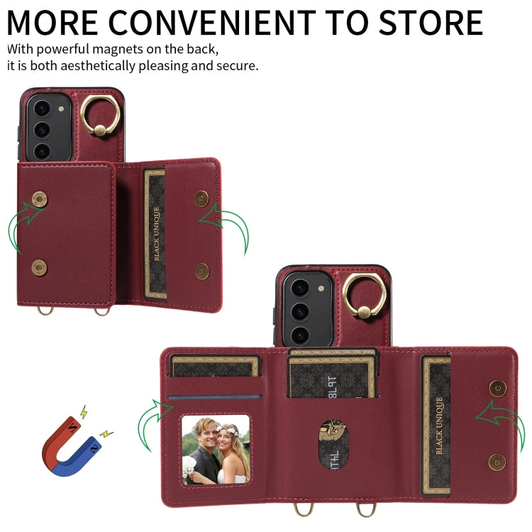 For Samsung Galaxy S23+ 5G Crossbodys Wallet Bag Ring Holder Leather Phone Case(Red) - HoMEdemic™ 