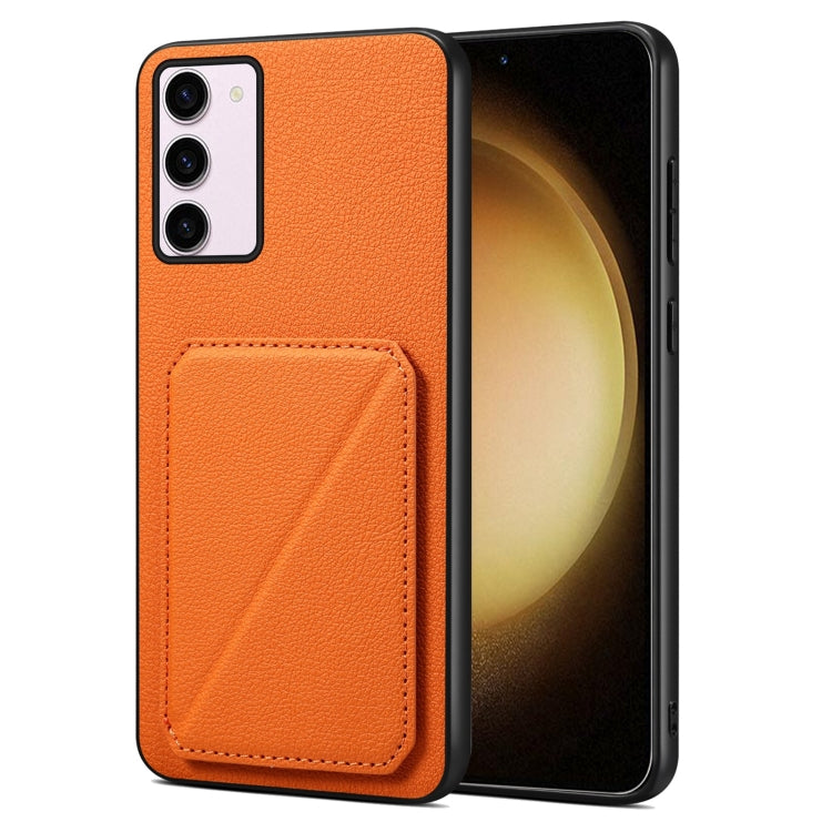 For Samsung Galaxy S23+ 5G Denior Imitation Calf Leather Back Phone Case with Holder(Orange) - HoMEdemic™ 