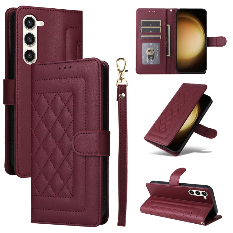 For Samsung Galaxy S23+ 5G Diamond Lattice Leather Flip Phone Case(Wine Red) - HoMEdemic™ 