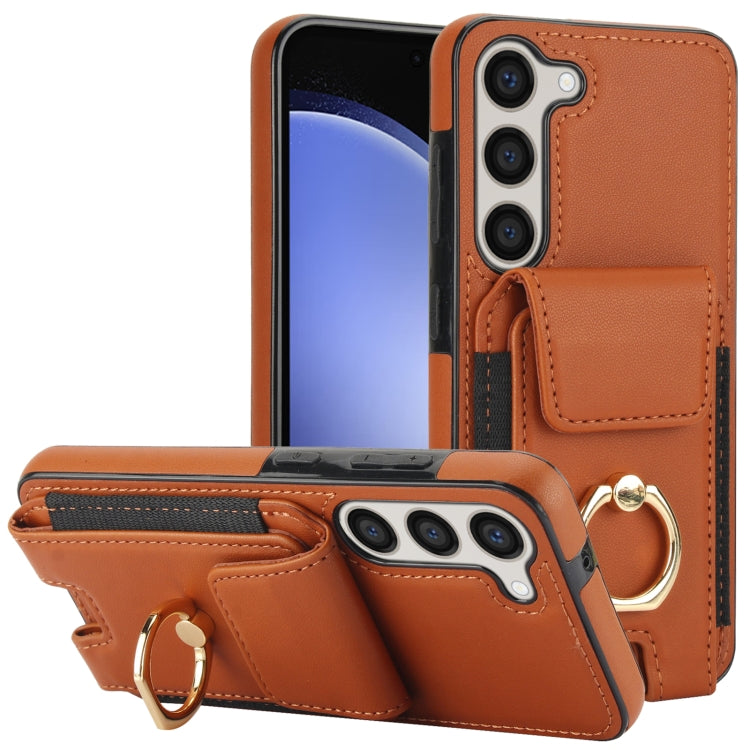 For Samsung Galaxy S23+ 5G Elastic Card Bag Ring Holder Phone Case(Brown) - HoMEdemic™ 