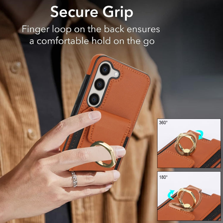 For Samsung Galaxy S23+ 5G Elastic Card Bag Ring Holder Phone Case(Brown) - HoMEdemic™ 