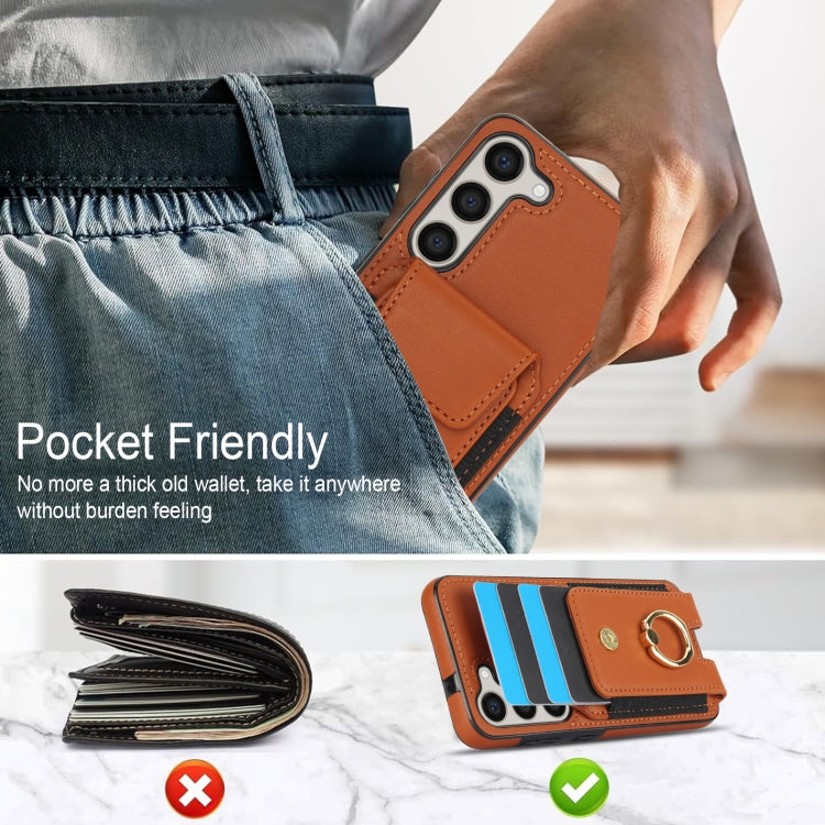 For Samsung Galaxy S23+ 5G Elastic Card Bag Ring Holder Phone Case(Brown) - HoMEdemic™ 