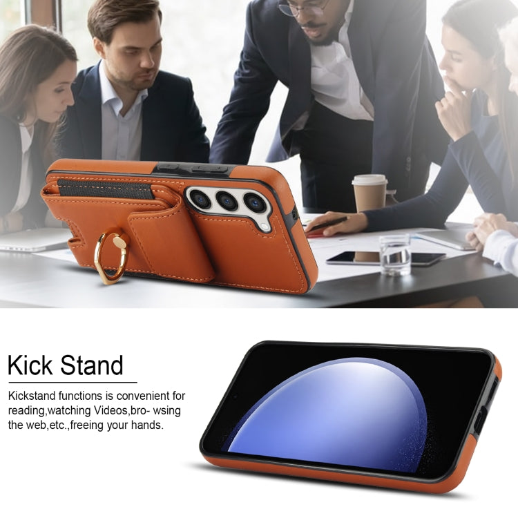 For Samsung Galaxy S23+ 5G Elastic Card Bag Ring Holder Phone Case(Brown) - HoMEdemic™ 