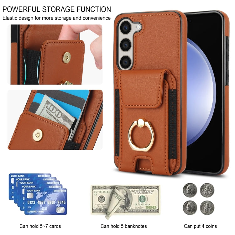 For Samsung Galaxy S23+ 5G Elastic Card Bag Ring Holder Phone Case(Brown) - HoMEdemic™ 