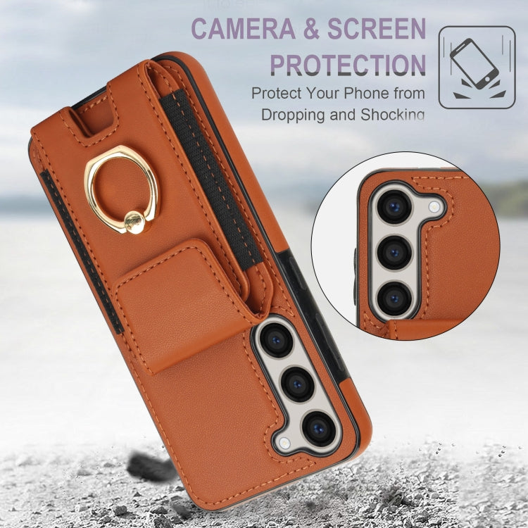 For Samsung Galaxy S23+ 5G Elastic Card Bag Ring Holder Phone Case(Brown) - HoMEdemic™ 
