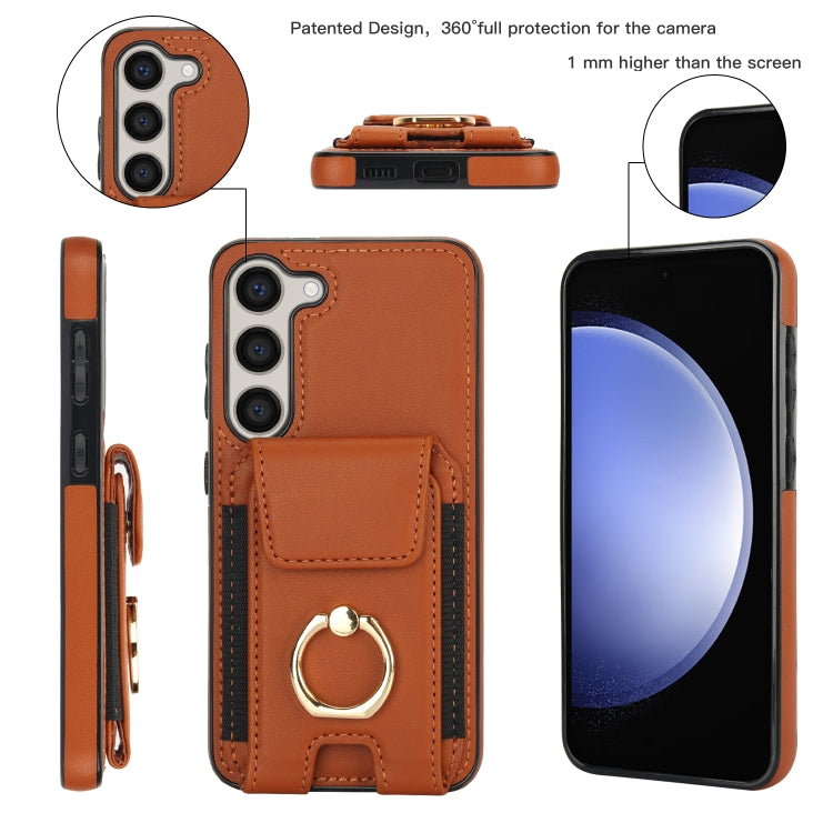 For Samsung Galaxy S23+ 5G Elastic Card Bag Ring Holder Phone Case(Brown) - HoMEdemic™ 