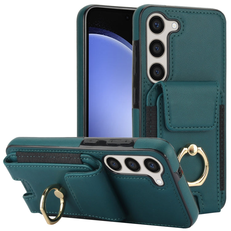 For Samsung Galaxy S23+ 5G Elastic Card Bag Ring Holder Phone Case(Dark Green) - HoMEdemic™ 