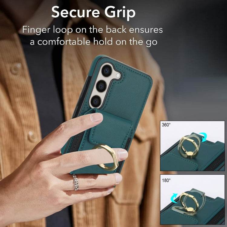 For Samsung Galaxy S23+ 5G Elastic Card Bag Ring Holder Phone Case(Dark Green) - HoMEdemic™ 