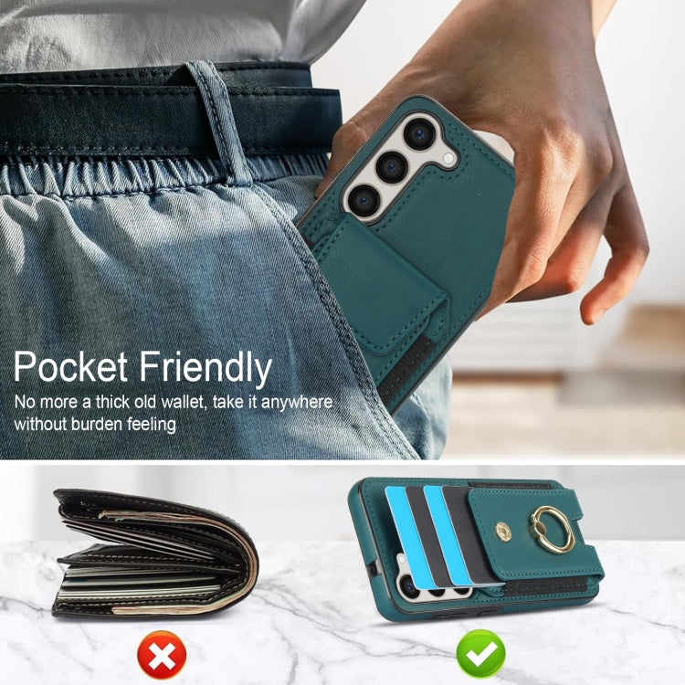 For Samsung Galaxy S23+ 5G Elastic Card Bag Ring Holder Phone Case(Dark Green) - HoMEdemic™ 