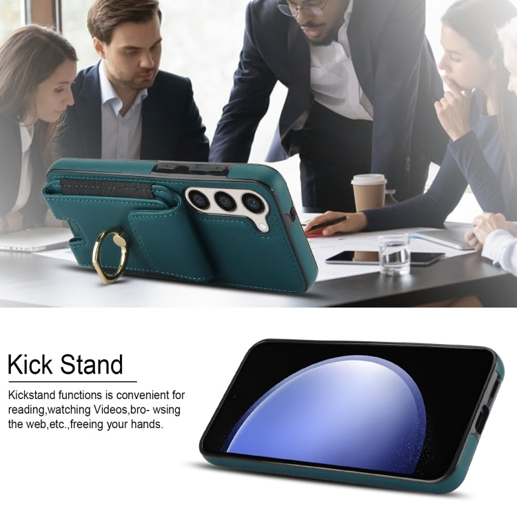 For Samsung Galaxy S23+ 5G Elastic Card Bag Ring Holder Phone Case(Dark Green) - HoMEdemic™ 
