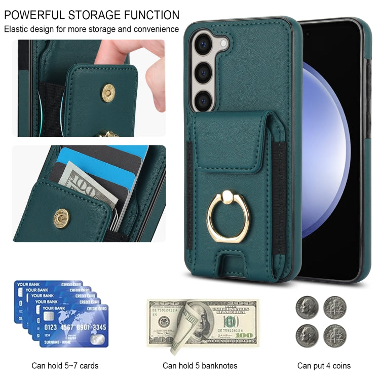 For Samsung Galaxy S23+ 5G Elastic Card Bag Ring Holder Phone Case(Dark Green) - HoMEdemic™ 