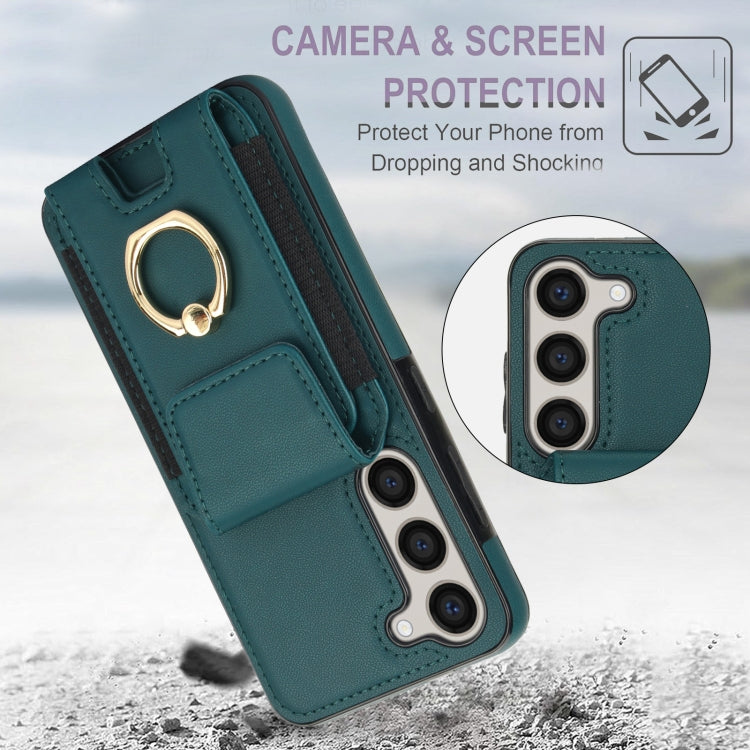 For Samsung Galaxy S23+ 5G Elastic Card Bag Ring Holder Phone Case(Dark Green) - HoMEdemic™ 