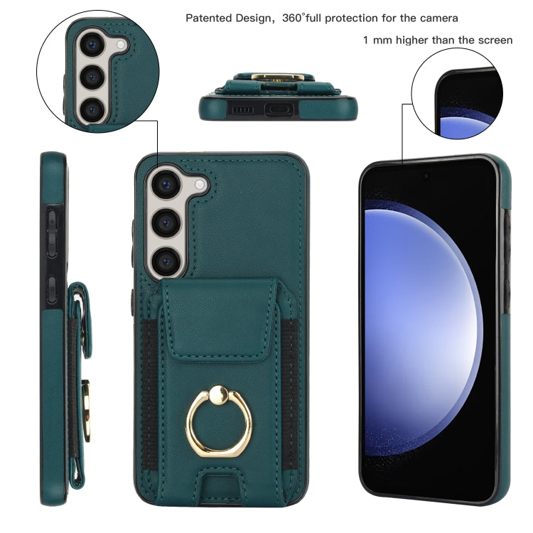 For Samsung Galaxy S23+ 5G Elastic Card Bag Ring Holder Phone Case(Dark Green) - HoMEdemic™ 